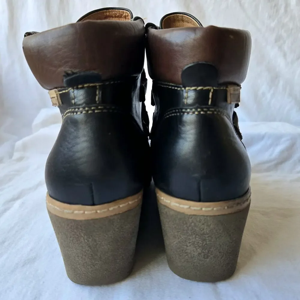 Pikolinos Maple Women's Leather Wedge Ankle Boots Black/Brown Size 40/US 9-9.5